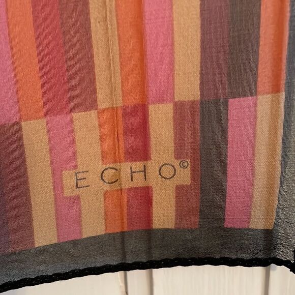 Echo pink, black & orange semi sheer chiffon polyester scarf - Picture 4 of 6
